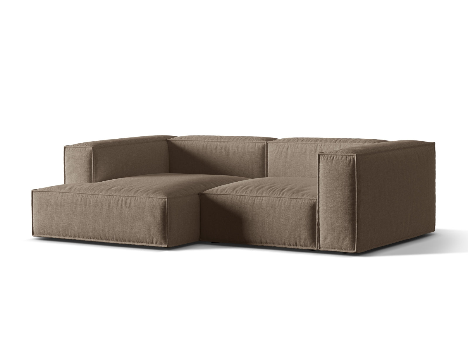 Modulares 3-Sitzer Ecksofa links Nuria in elegantem Cappuccino-Liberty, ideal für stilvolle Wohnräume, erhältlich bei KAQTU Design AG.
