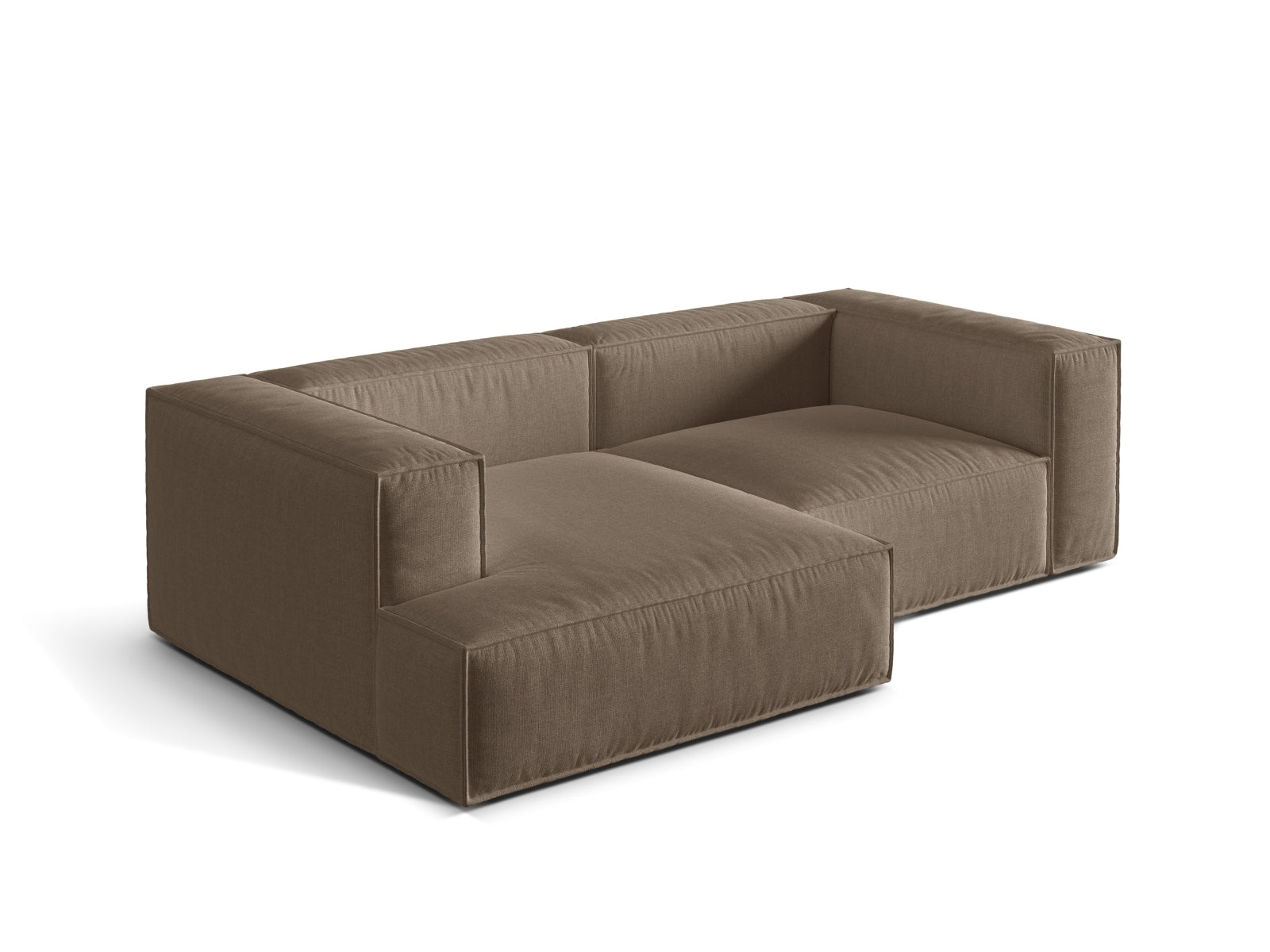 Elegantes 3-Sitzer Ecksofa links Nuria in warmem Cappuccino-Liberty, ideal für stilvolle Wohnräume und entspannte Stunden.