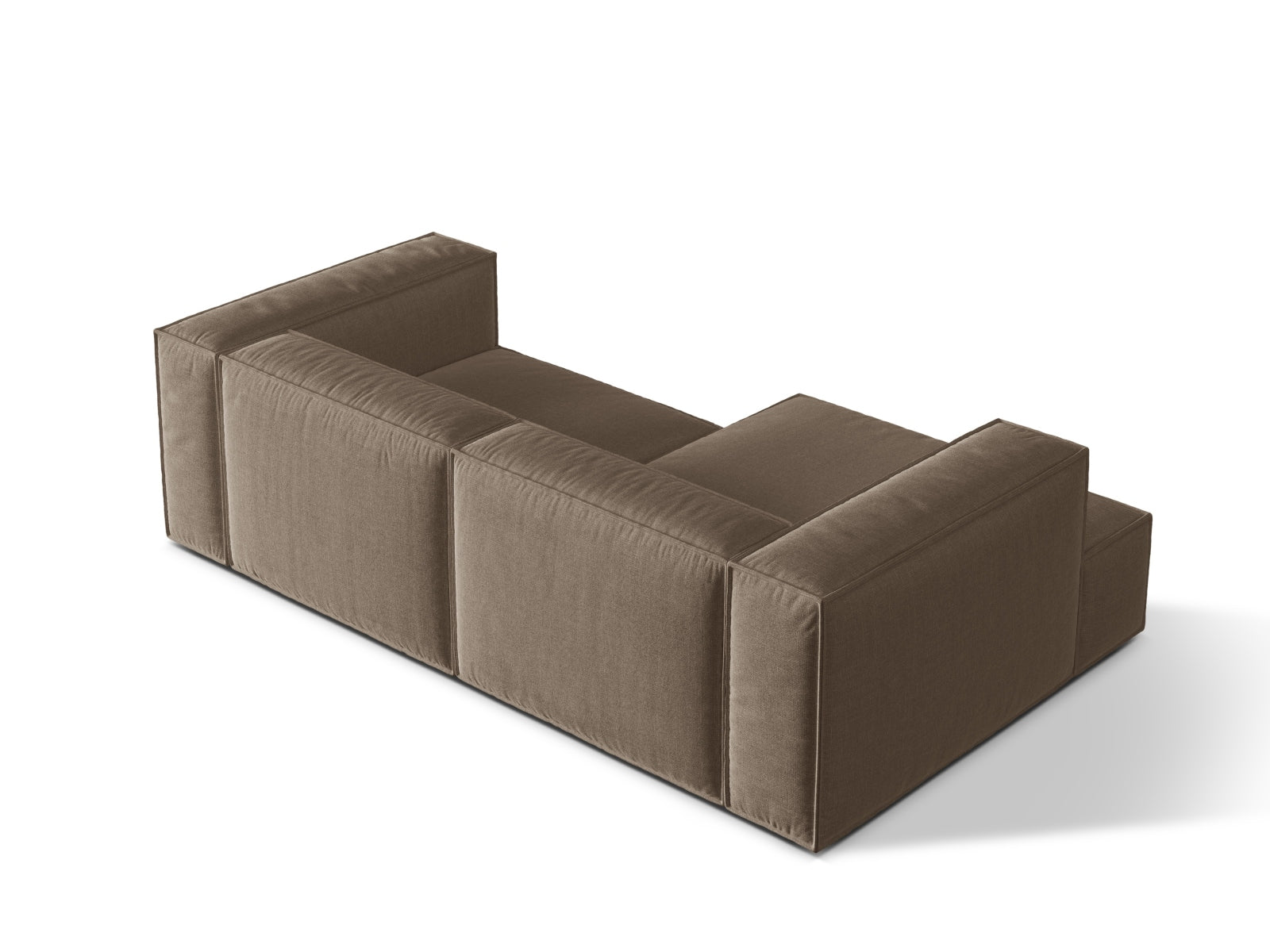 Modulares 3-Sitzer Ecksofa links Nuria in sanftem Cappuccino-Liberty, perfekt für gemütliche Abende und modernes Wohndesign.