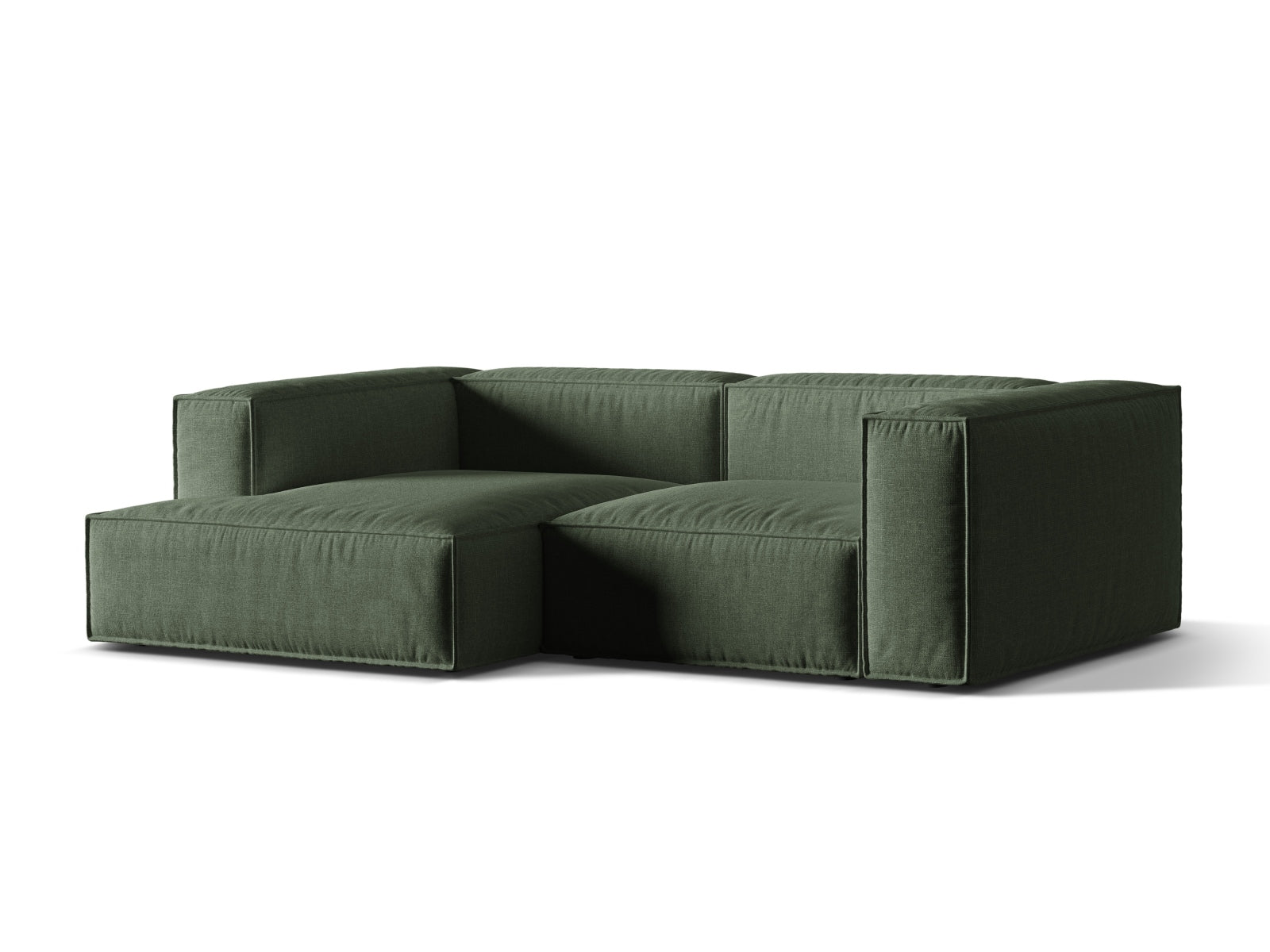 Modulares 3-Sitzer Ecksofa links Nuria in elegantem Moss Green, ideal für stilvolle Wohnräume, erhältlich bei KAQTU Design AG.