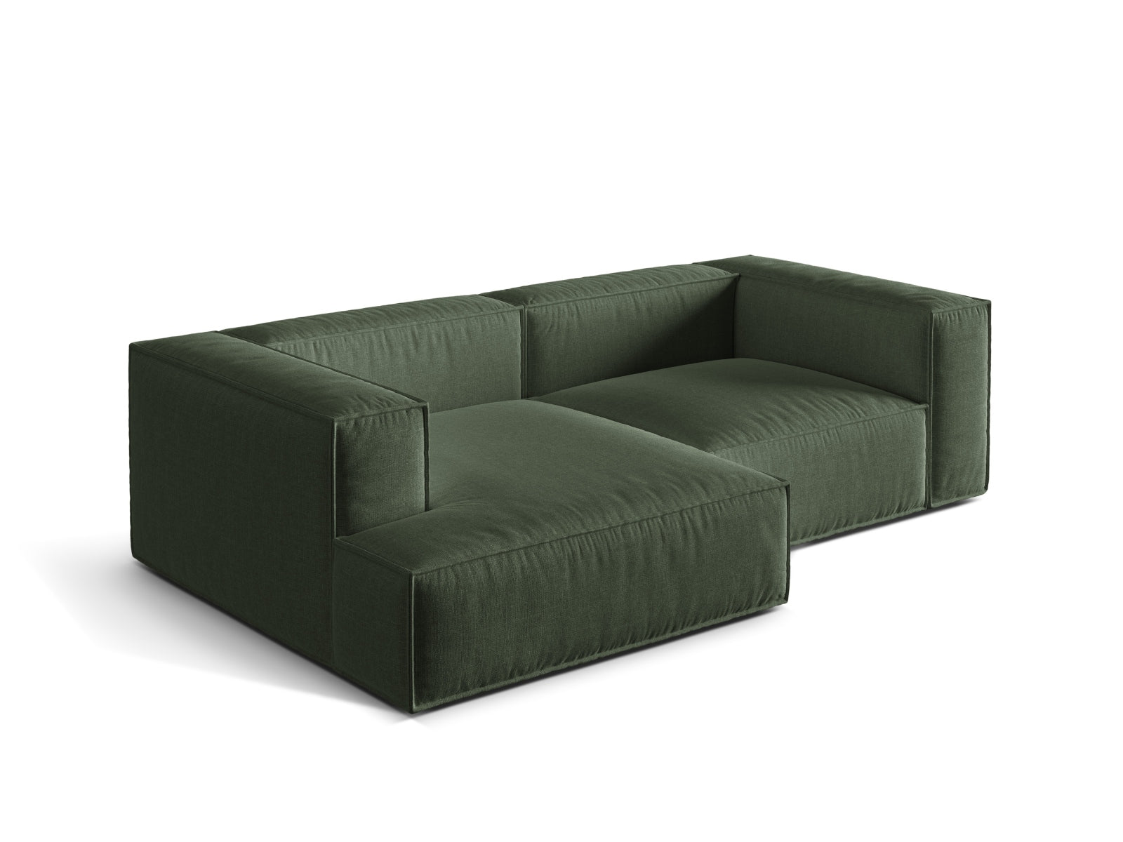 Elegantes 3-Sitzer Ecksofa links Nuria in trendigem Moss Green, ideal für stilvolle Wohnräume und entspannte Stunden.