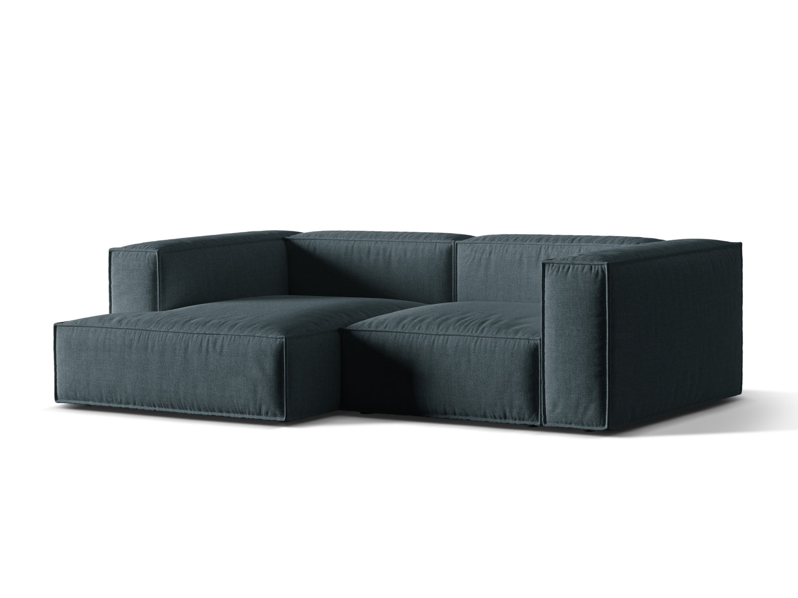 Modulares 3-Sitzer Ecksofa links Nuria in elegantem Deep Petrol-Liberty, ideal für stilvolle Wohnräume, erhältlich bei KAQTU Design AG.
