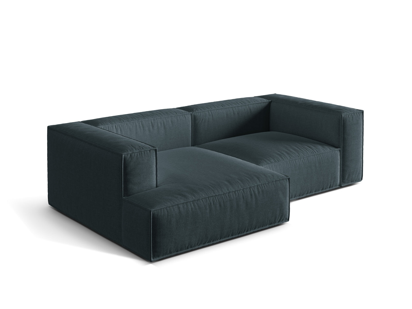 Elegantes 3-Sitzer Ecksofa links Nuria in trendigem Petrol, ideal für stilvolle Wohnzimmer und entspannende Rückzugsorte.