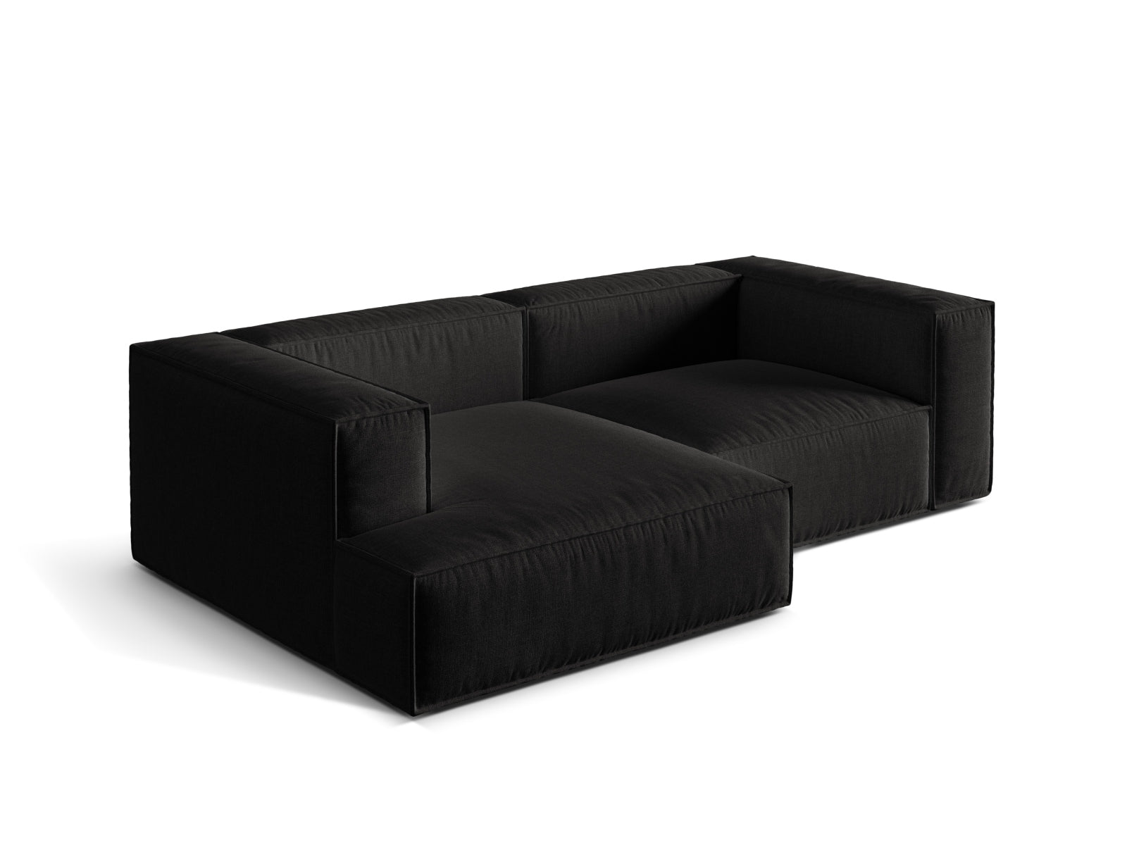 Elegantes 3-Sitzer Ecksofa links Nuria in klassischem Schwarz, ideal für moderne Wohnräume und entspannte Stunden mit Freunden.