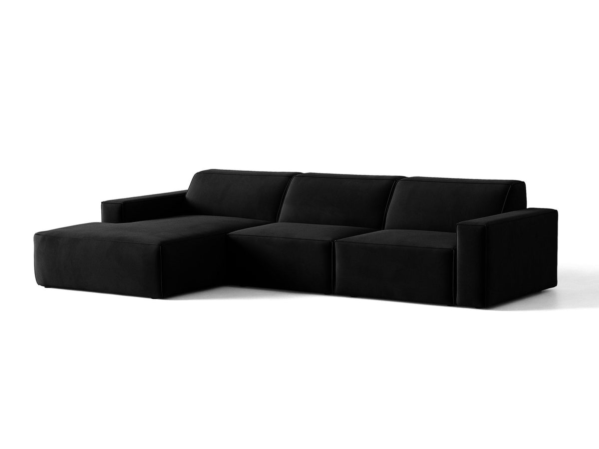 Modulares Ecksofa links Jodie von Micadoni mit Meridienne auf schwarzen Kunststoffbeinen