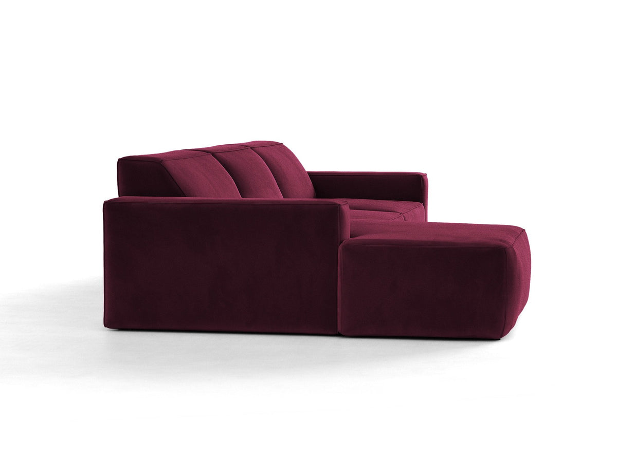 Modulares Ecksofa links von Micadoni in leichtem Beige mit Venus-Samtstoff-Bezug, schwarzen Kunststoffbeinen und niedriger Rückenlehne.