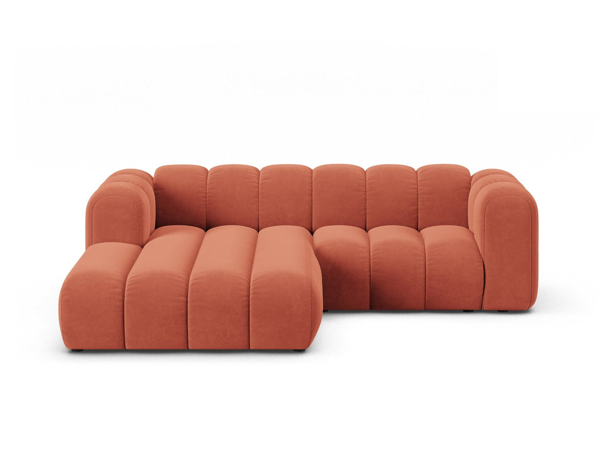 Lupine Linkes Ecksofa von Micadoni in Beige, L-förmiges Ecksofa mit Samtstoff Venus, schwarzen Kunststoffbeinen, Ausrichtung links.