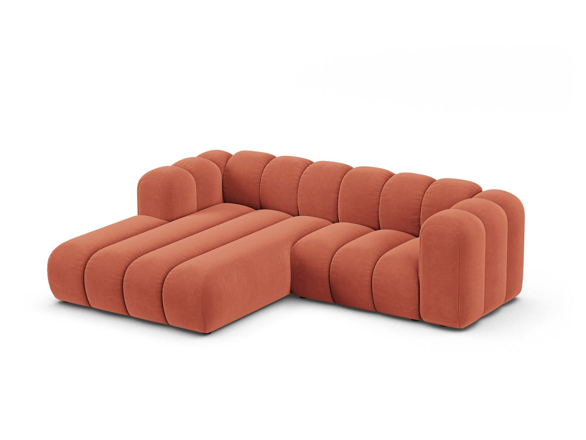 Lupine Linkes Ecksofa von Micadoni in Beige, L-förmiges Ecksofa mit Samtstoff Venus, schwarzen Kunststoffbeinen, Ausrichtung links.