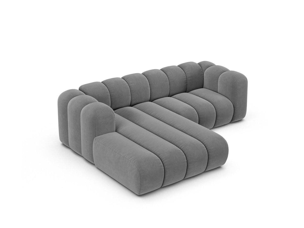 Lupine Linkes Ecksofa von Micadoni in Beige, L-förmiges Ecksofa mit Samtstoff Venus, schwarzen Kunststoffbeinen, Ausrichtung links.