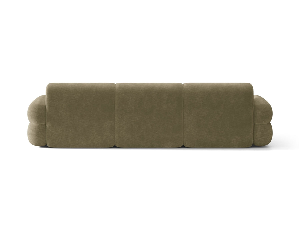 Linkes L-Ecksofa Neo von Micadoni in Dunkles Olivgrün, mit hoher Rückenlehne, schwarzen Kunststoffbeinen und tiefer gepolsterter Sitzfläche.