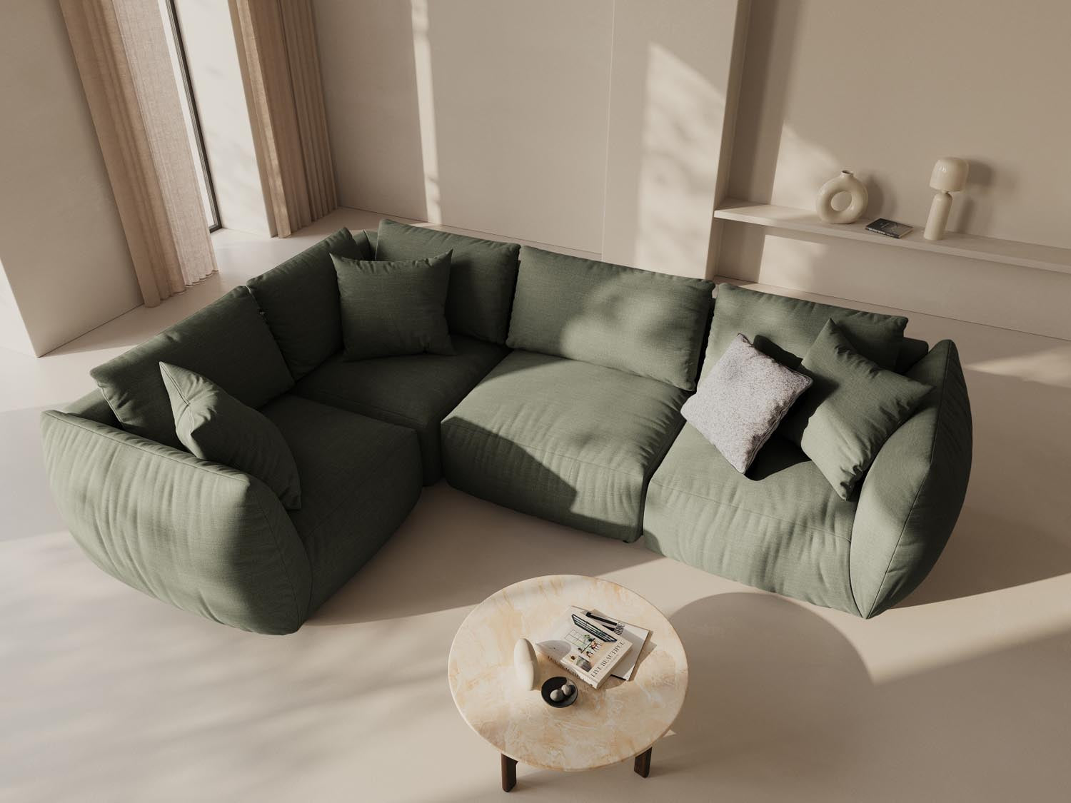 Chris Ecksofa links 4 Sitzer in Muted Blue-LINS präsentiert im Onlineshop von KAQTU Design AG. Ecksofa links ist von Micadoni