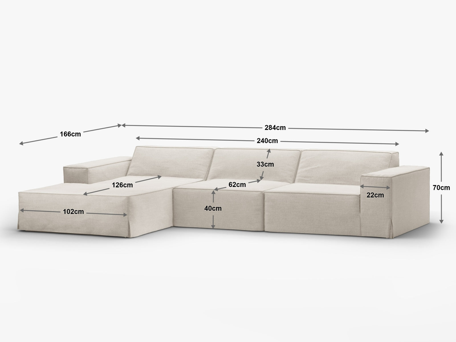 Jodie Modulares Ecksofa links 4 Sitzer mit abnehmbaren Bezug in Natural-LINS präsentiert im Onlineshop von KAQTU Design AG. L-Sofa links ist von Micadoni