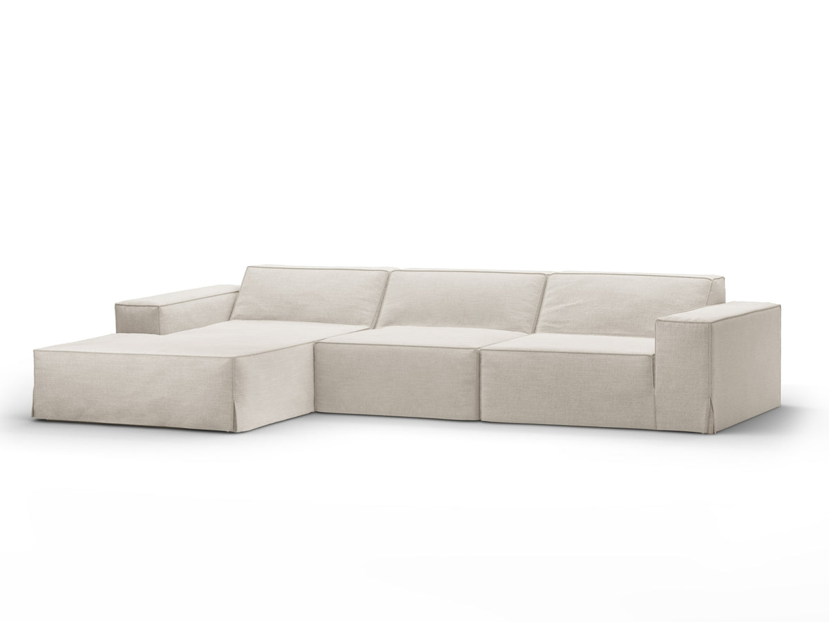 Jodie Modulares Ecksofa links 4 Sitzer mit abnehmbaren Bezug in Natural-LINS präsentiert im Onlineshop von KAQTU Design AG. L-Sofa links ist von Micadoni