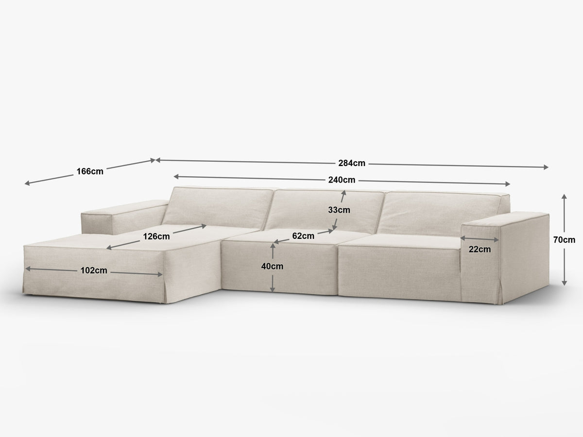 Jodie Modulares Ecksofa links 4 Sitzer mit abnehmbaren Bezug in Sand-LINS präsentiert im Onlineshop von KAQTU Design AG. L-Sofa links ist von Micadoni