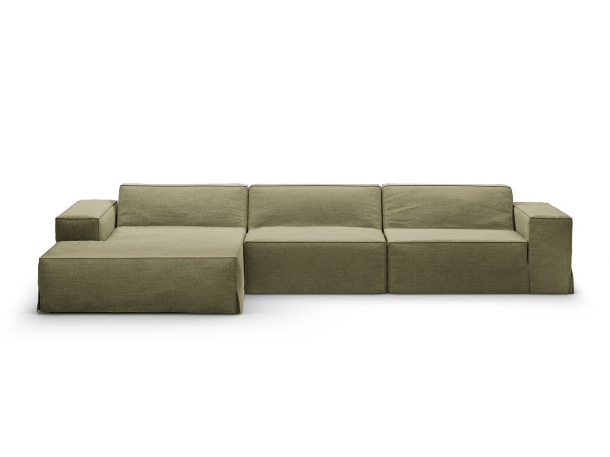 Jodie Modulares Ecksofa links 4 Sitzer mit abnehmbaren Bezug in Light Green-LINS präsentiert im Onlineshop von KAQTU Design AG. L-Sofa links ist von Micadoni