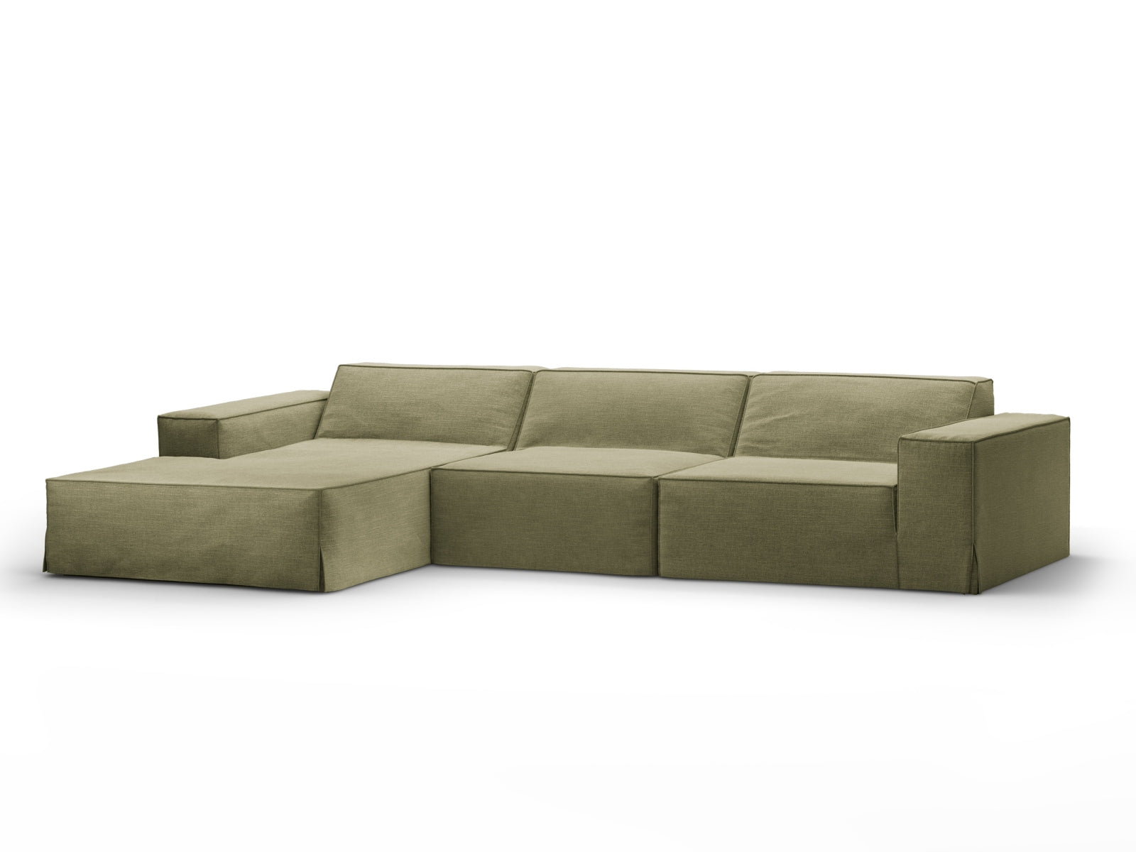 Jodie Modulares Ecksofa links 4 Sitzer mit abnehmbaren Bezug in Light Green-LINS präsentiert im Onlineshop von KAQTU Design AG. L-Sofa links ist von Micadoni