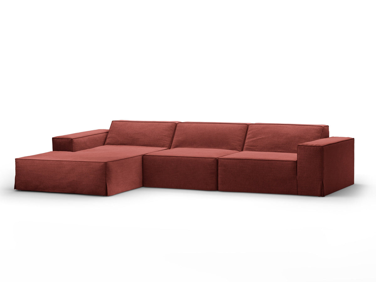 Modulares Ecksofa links Jodie von Micadoni mit Meridienne auf schwarzen Kunststoffbeinen