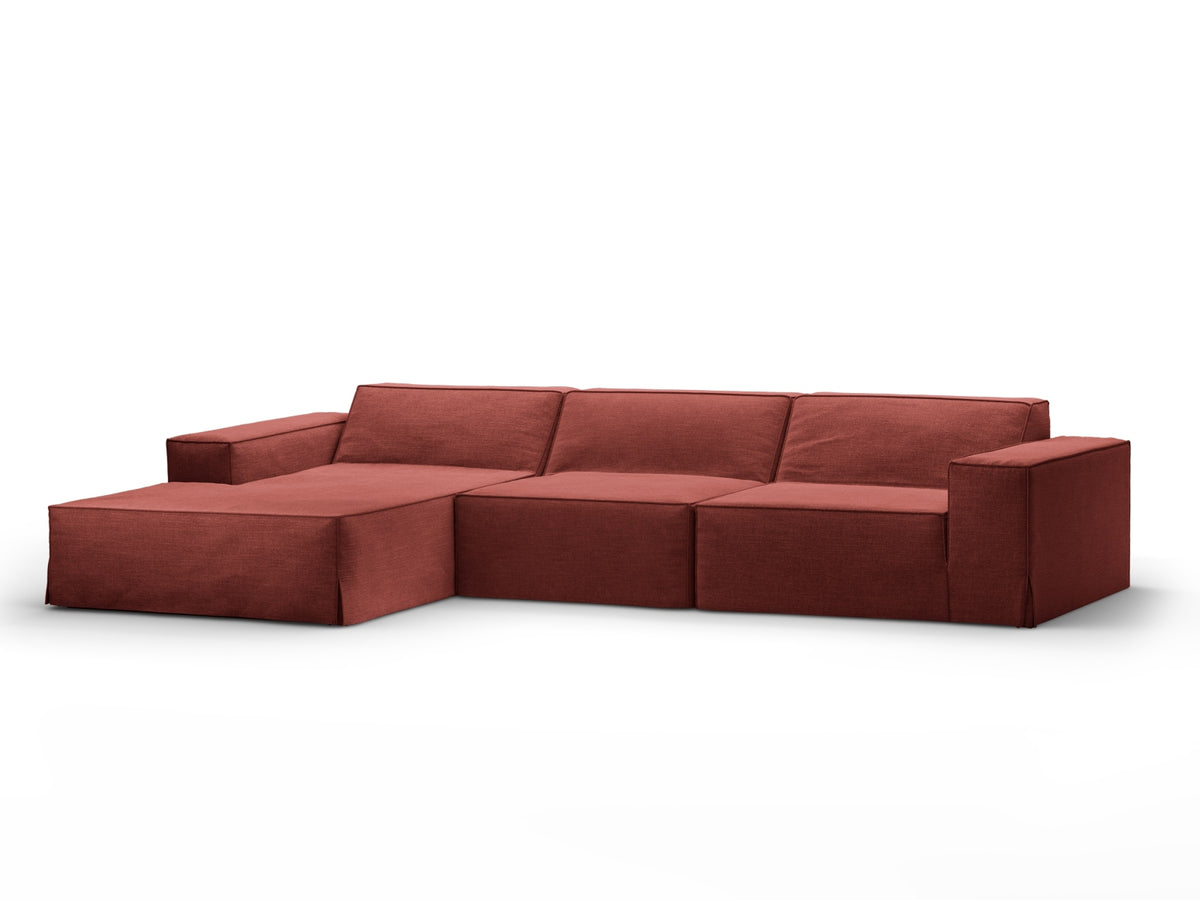 Jodie Modulares Ecksofa links 4 Sitzer mit abnehmbaren Bezug in Cherrywood-LINS präsentiert im Onlineshop von KAQTU Design AG. L-Sofa links ist von Micadoni