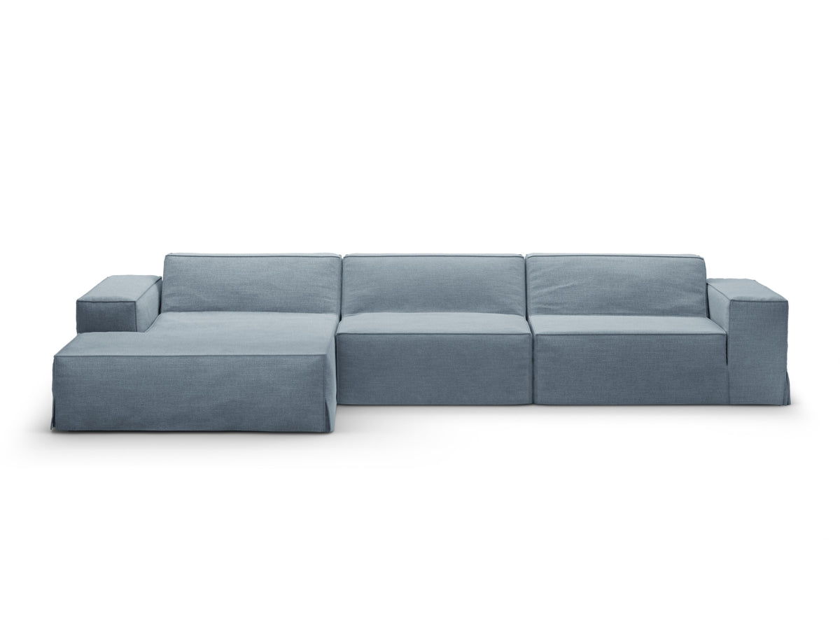 Jodie Modulares Ecksofa links 4 Sitzer mit abnehmbaren Bezug in Muted Blue-LINS präsentiert im Onlineshop von KAQTU Design AG. L-Sofa links ist von Micadoni