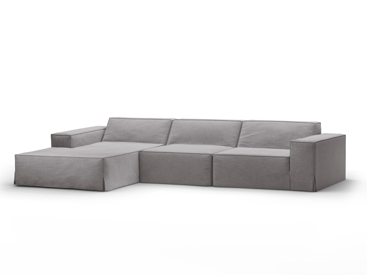 Jodie Modulares Ecksofa links 4 Sitzer mit abnehmbaren Bezug in Warm grey-LINS präsentiert im Onlineshop von KAQTU Design AG. L-Sofa links ist von Micadoni