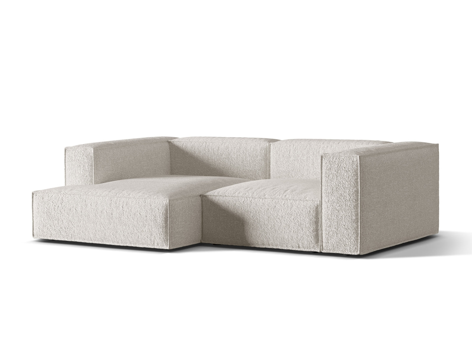 Elegantes Nuria Boucle Modular Ecksofa links in stilvollem Grey Beige Melange, ideal für moderne Wohnräume, präsentiert von Micadoni.