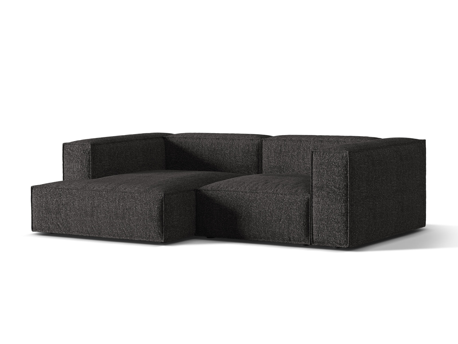 Elegantes Nuria Boucle Ecksofa in Anthrazit, ideal für moderne Wohnräume, bietet Komfort und Stil als 3-Sitzer auf der linken Seite.