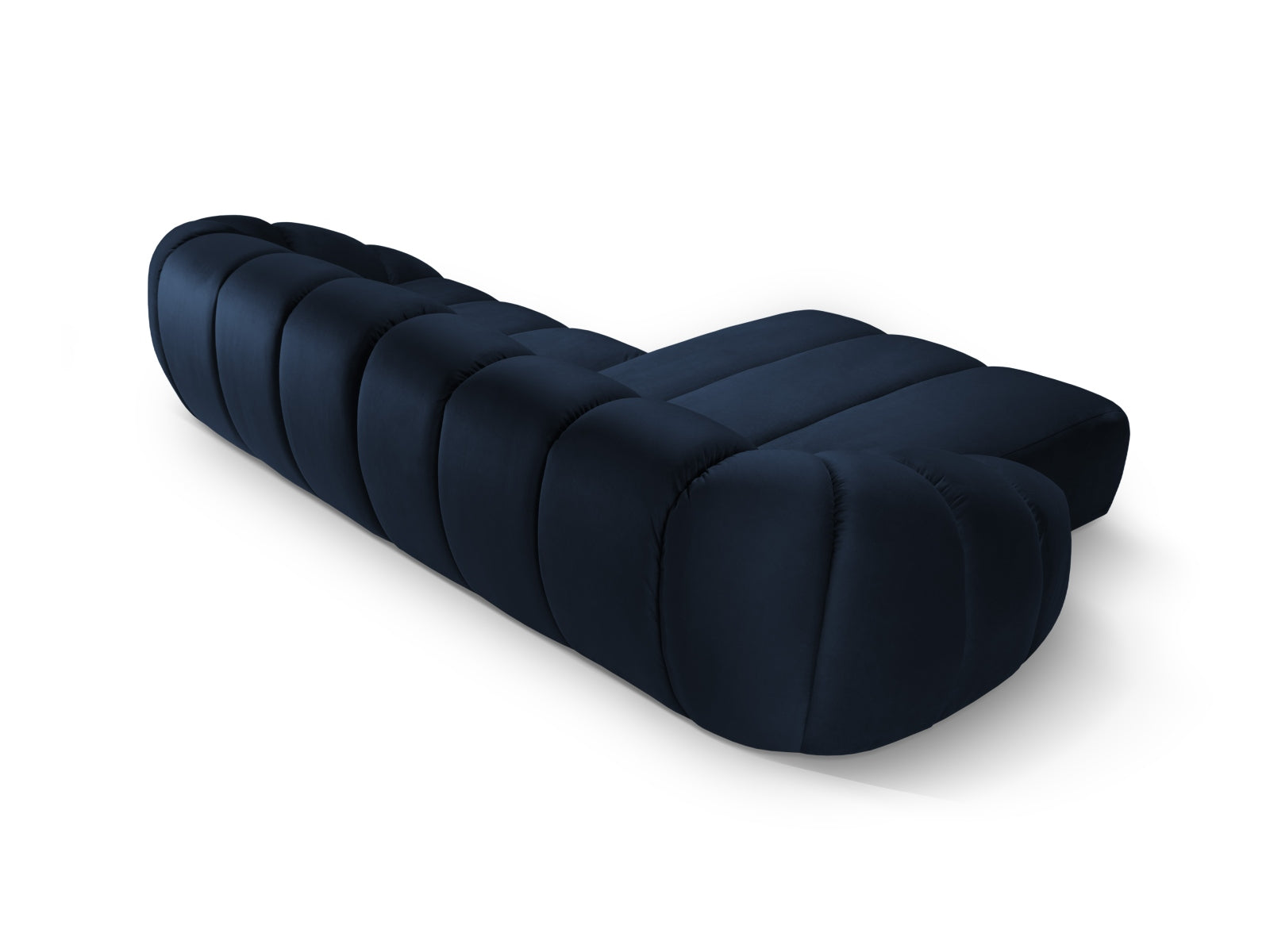 Modernes Diana Velour L-Sofa in Royal Blue, linksseitig, bietet Platz für 4 Personen und verleiht jedem Raum einen Hauch von Eleganz.