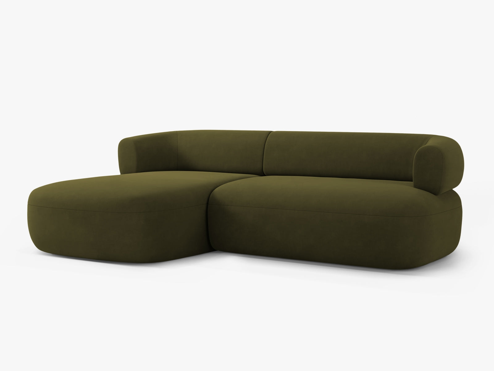 Gemütliches Jenny Velour Ecksofa links, 5-Sitzer in ansprechendem Grünton, perfekt für stilvolle Wohnzimmer und entspannte Abende.