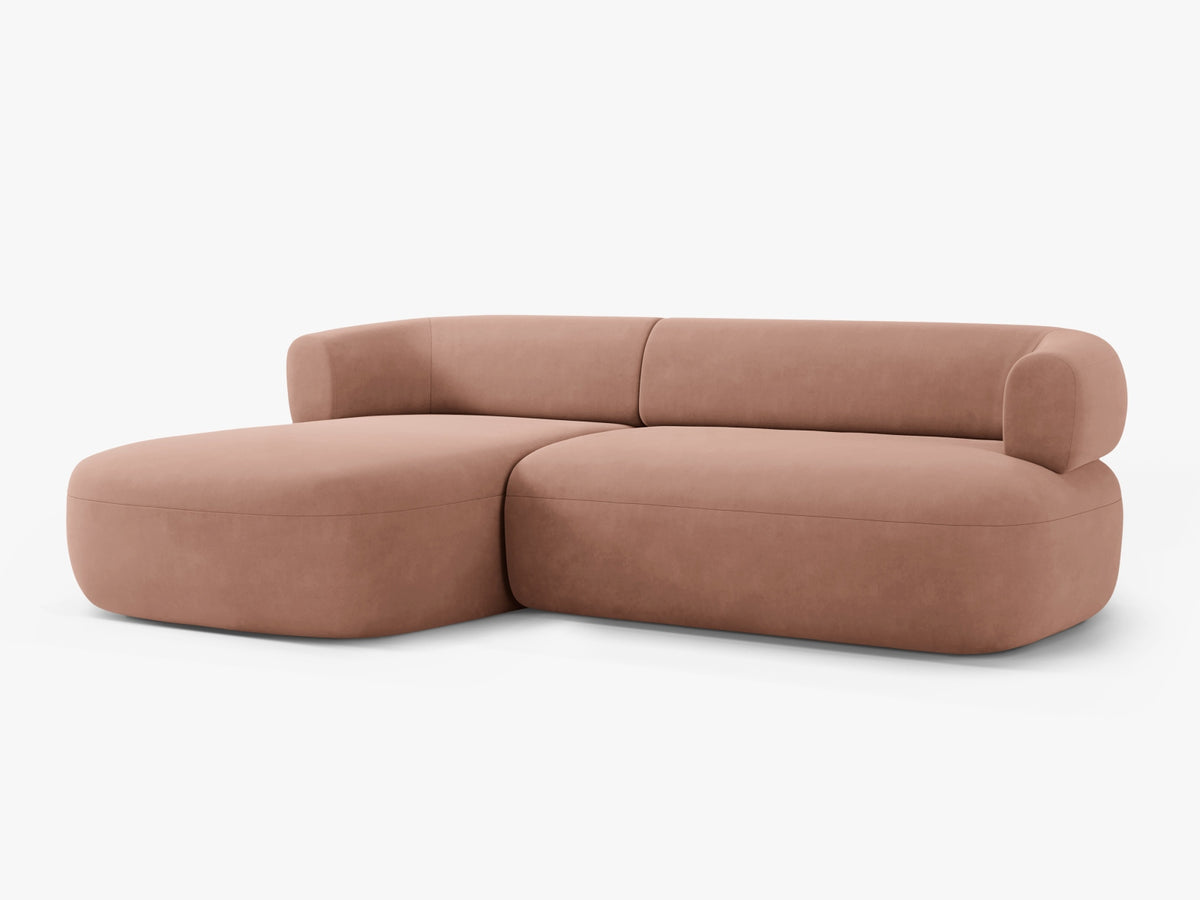 Jenny Velour Ecksofa links 5 Sitzer in Pink-Salvador präsentiert im Onlineshop von KAQTU Design AG. L-Sofa links ist von Micadoni