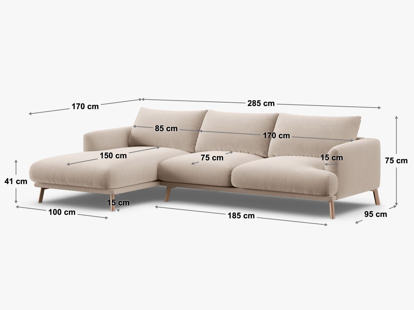 Modernes 4-Sitzer Ecksofa links Naomi in ansprechendem Green-Salvador, ideal für stilvolle Einrichtung und entspannte Stunden.
