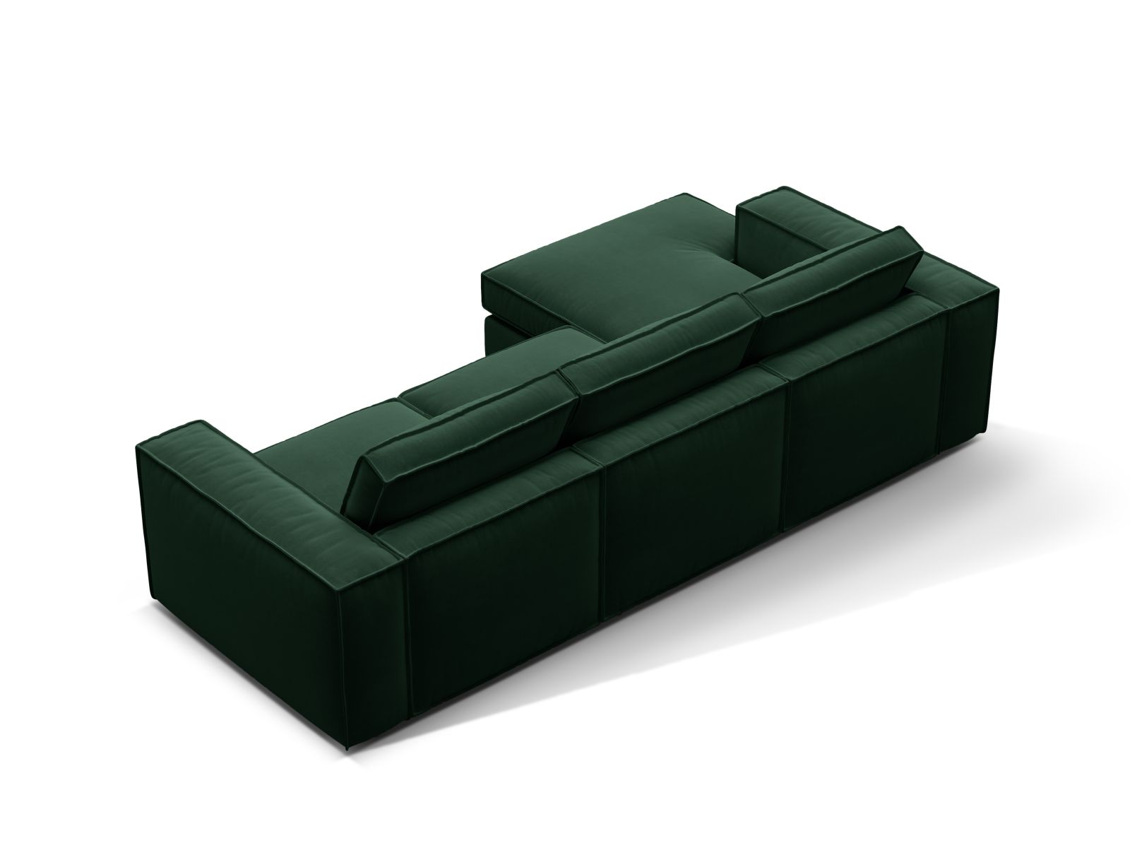 Modulares 3-Sitzer Ecksofa links Pola in edlem Flaschengrün, perfekt für moderne Wohnkonzepte und gemütliche Abende.