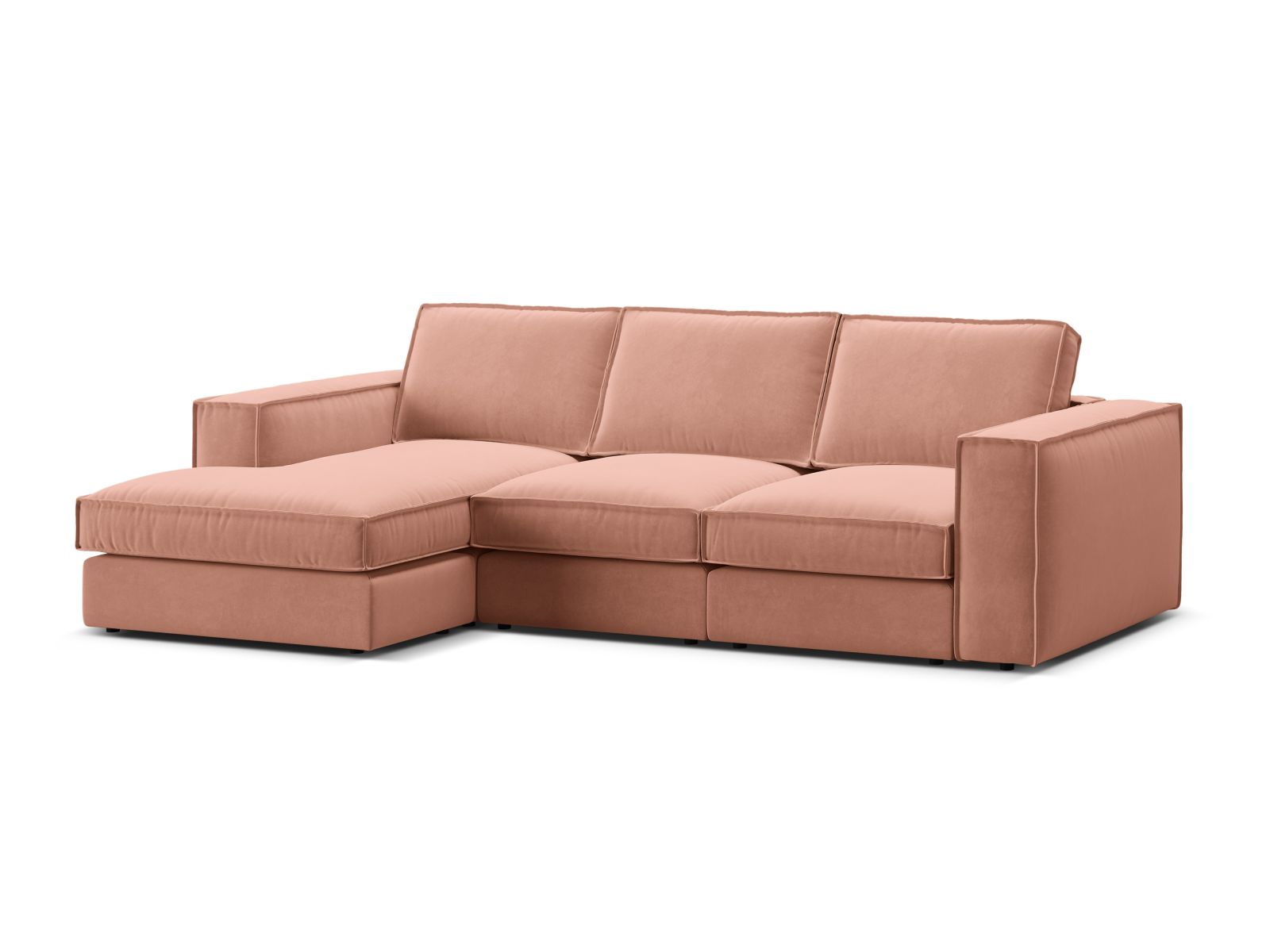 Modulares 3-Sitzer Ecksofa links Pola in strahlendem Pink-Salvador, ideal für moderne Wohnräume und stilvolle Akzente.