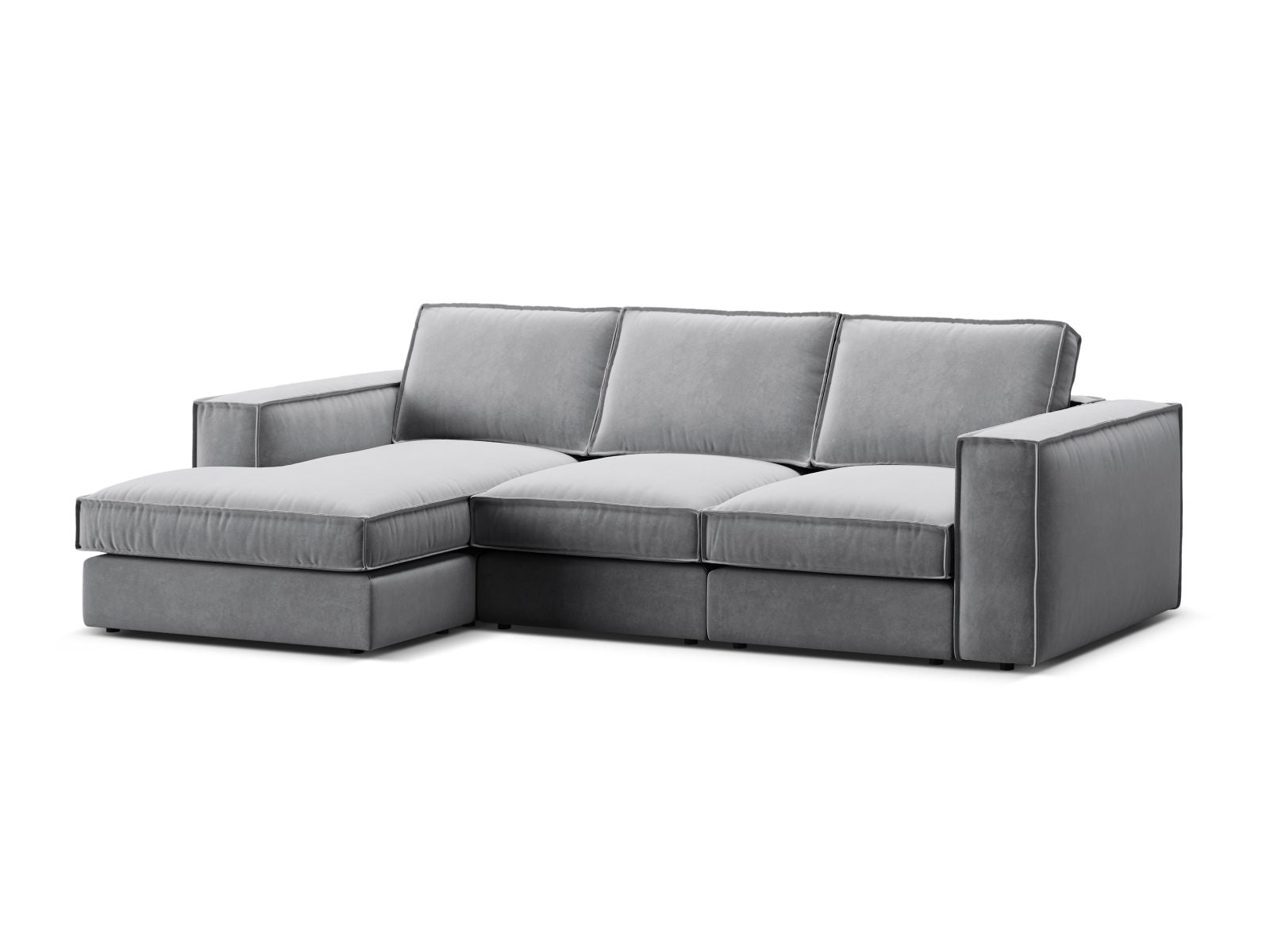 Elegantes 3-Sitzer Ecksofa links Pola in modernem Grau, ideal für komfortable Wohnräume und entspannte Stunden, von Micadoni.