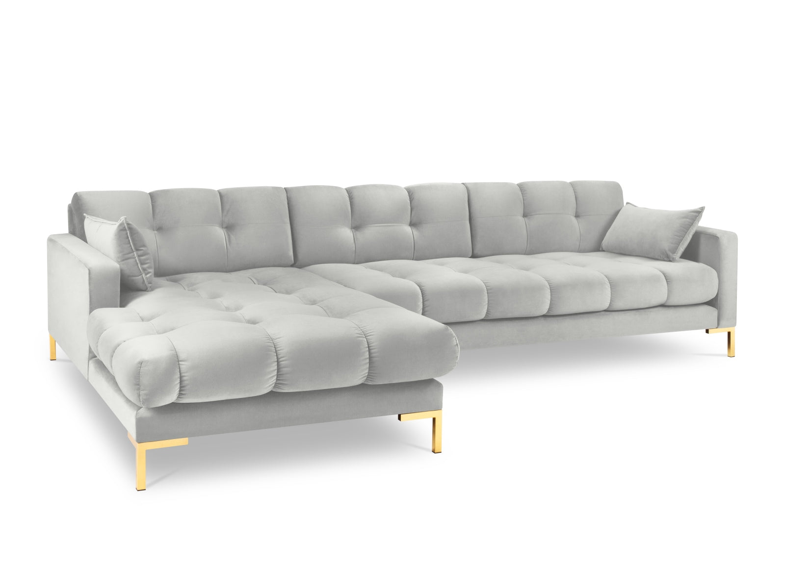 Mamaia Velour Ecksofa links 5 Sitzer in Silver/Gold präsentiert im Onlineshop von KAQTU Design AG. Ecksofa links ist von Micadoni