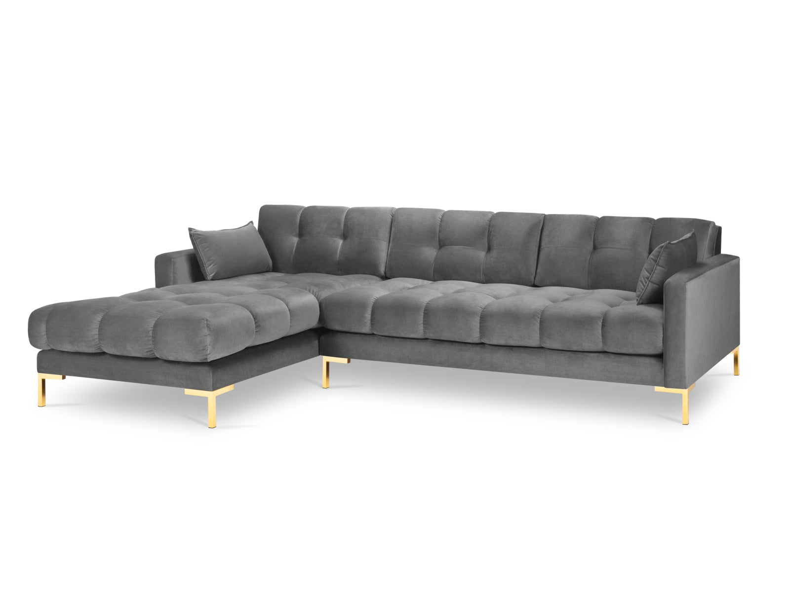 Erleben Sie das Mamaia Velour Ecksofa links von Micadoni – ein elegantes 5-Sitzer Sofa, das stilvollen Komfort und Funktionalität für Ihr Zuhause bietet.