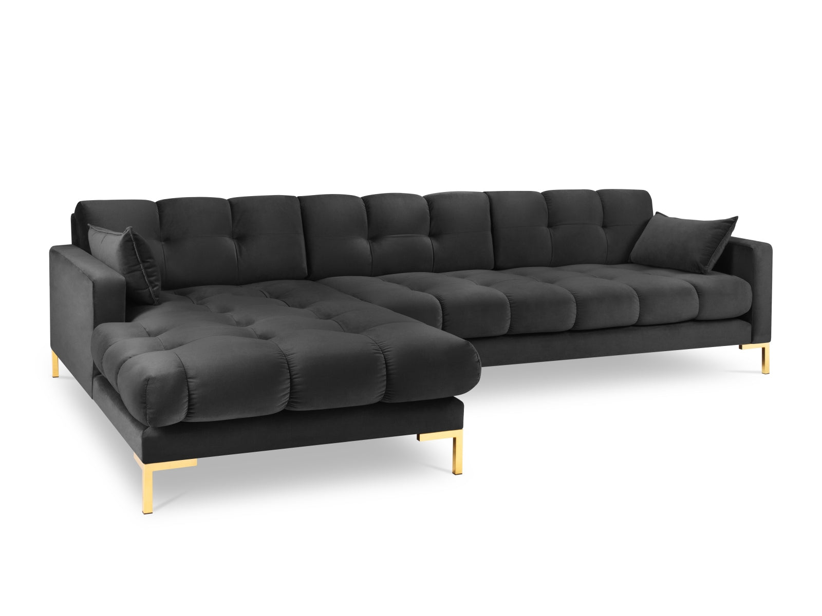 Mamaia Velour Ecksofa links 5 Sitzer in Dark Grey/Gold präsentiert im Onlineshop von KAQTU Design AG. Ecksofa links ist von Micadoni