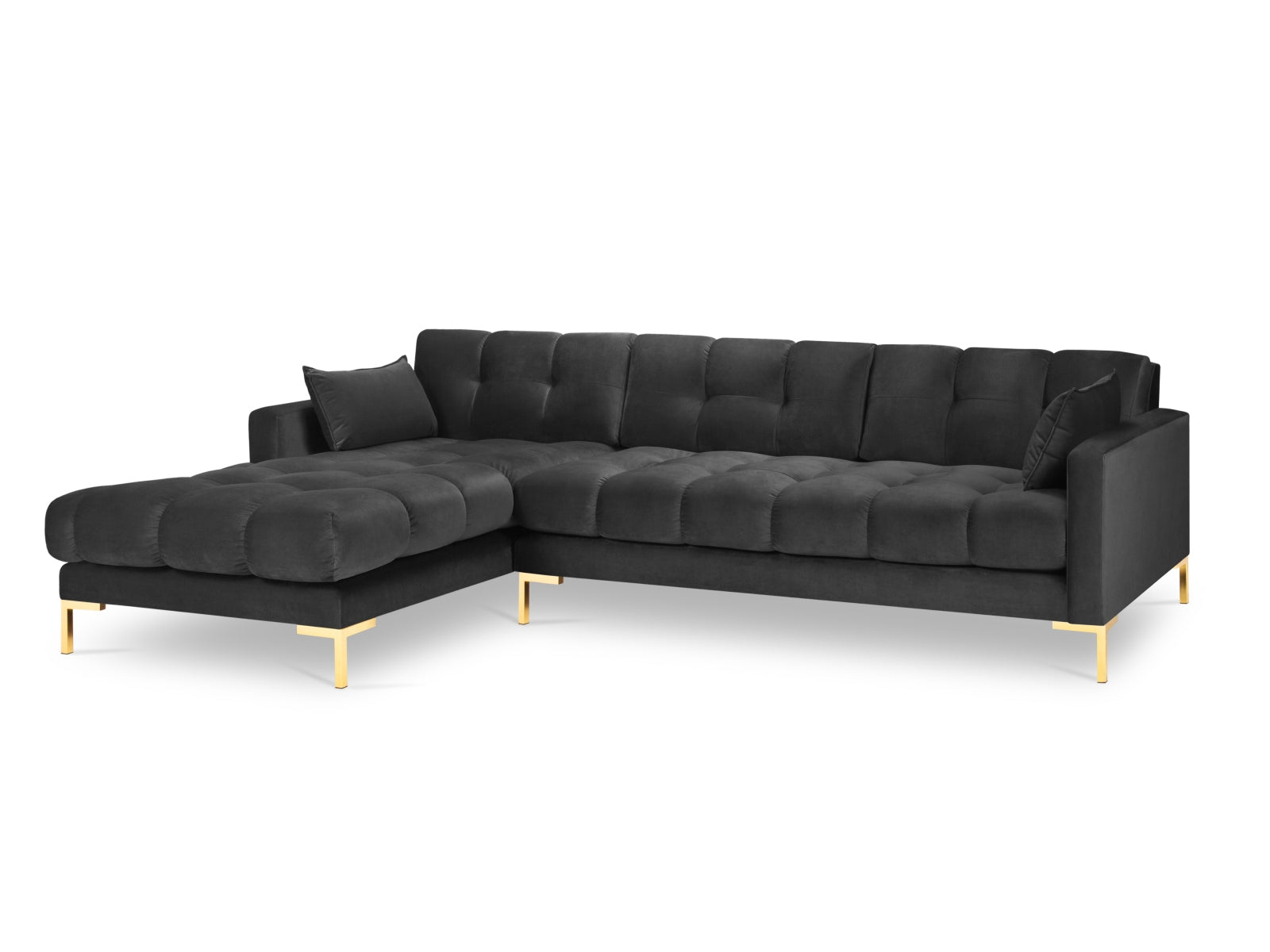 Erleben Sie das Mamaia Velour Ecksofa links von Micadoni – ein elegantes 5-Sitzer Sofa, das stilvollen Komfort und Funktionalität für Ihr Zuhause bietet.