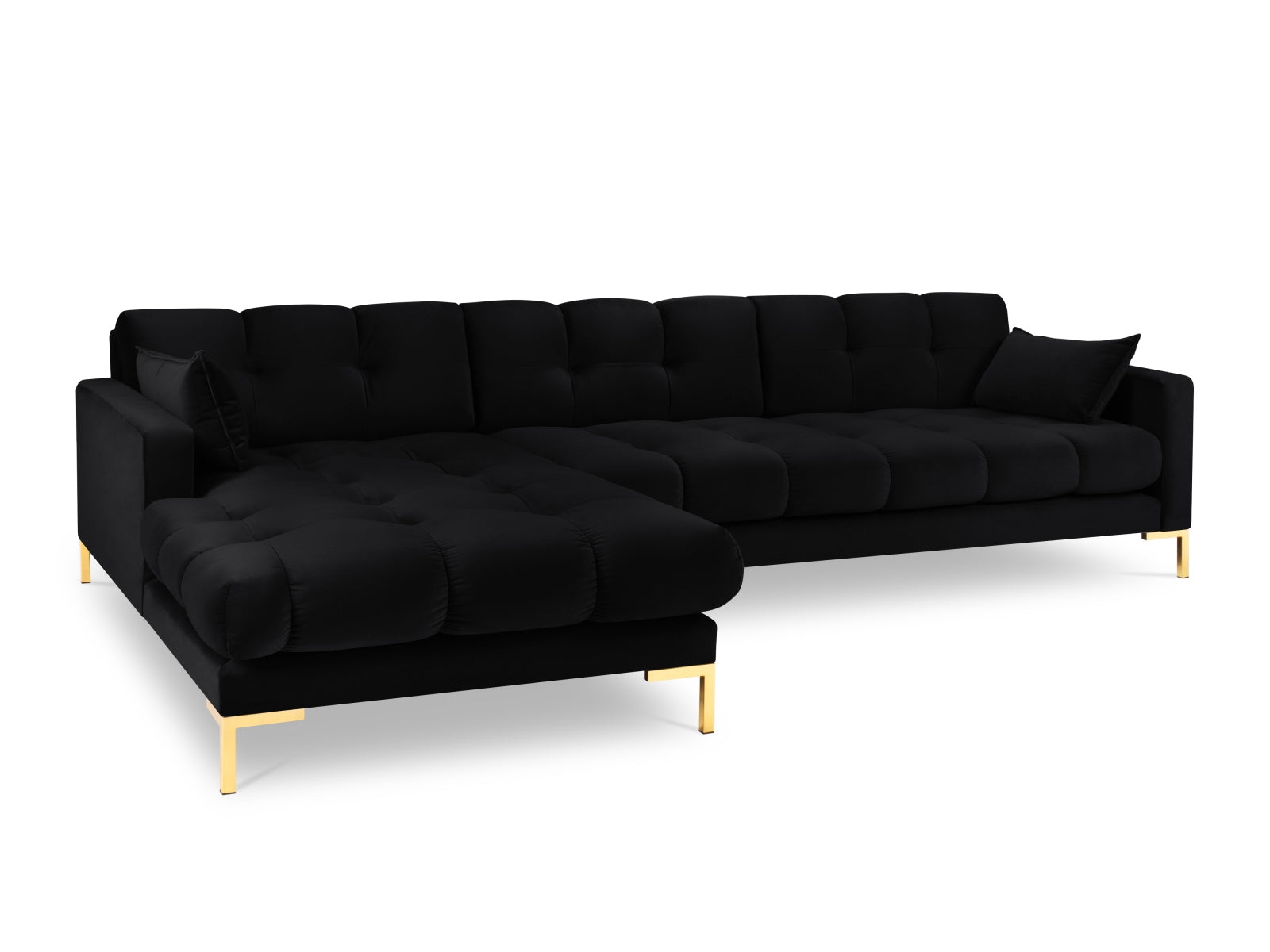 Mamaia Velour Ecksofa links 5 Sitzer in Black/Gold präsentiert im Onlineshop von KAQTU Design AG. Ecksofa links ist von Micadoni
