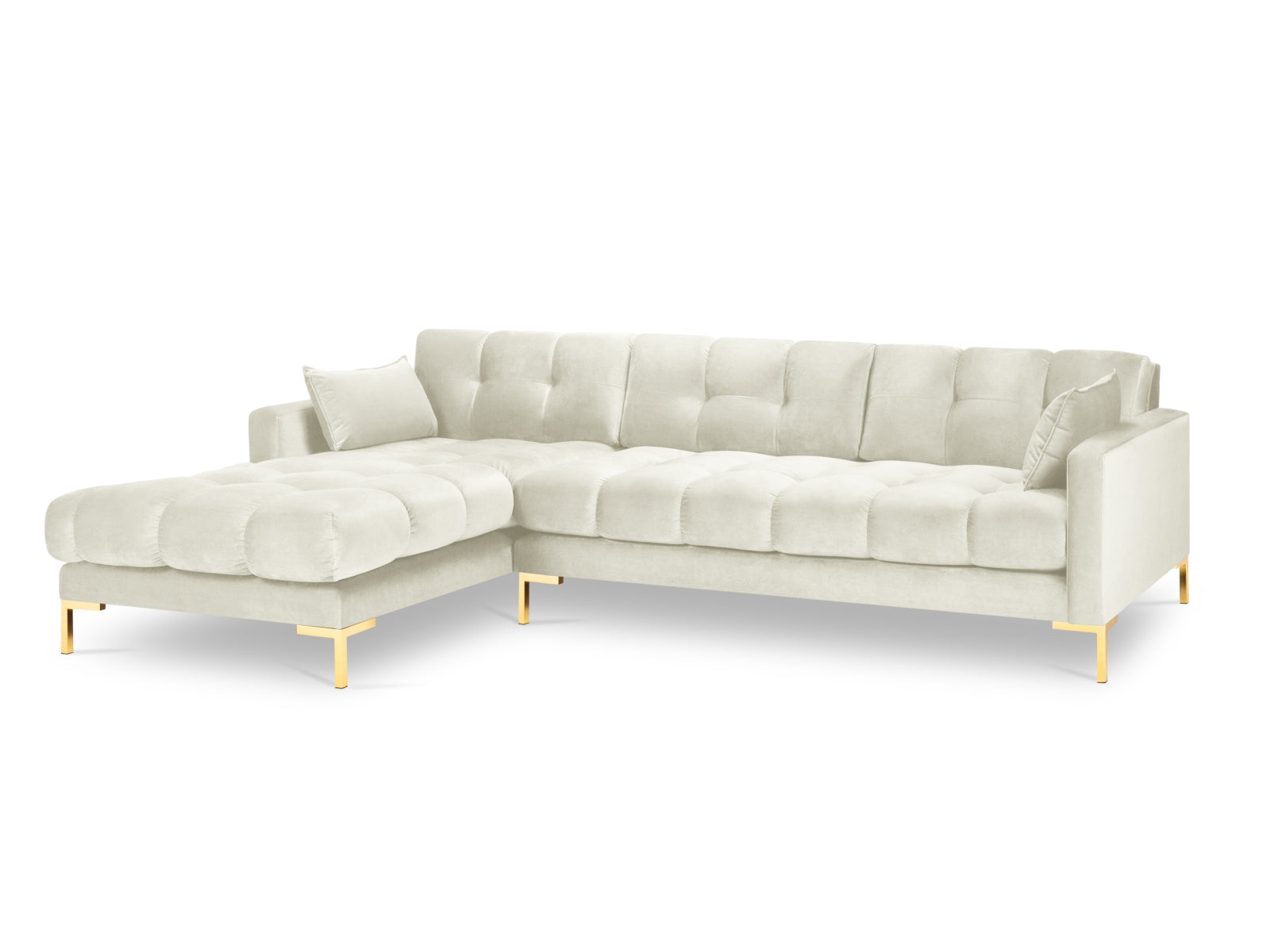 Erleben Sie das Mamaia Velour Ecksofa links von Micadoni – ein elegantes 5-Sitzer Sofa, das stilvollen Komfort und Funktionalität für Ihr Zuhause bietet.