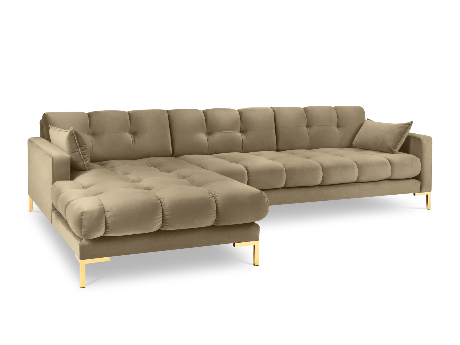 Mamaia Velour Ecksofa links 5 Sitzer in Beige/Gold präsentiert im Onlineshop von KAQTU Design AG. Ecksofa links ist von Micadoni