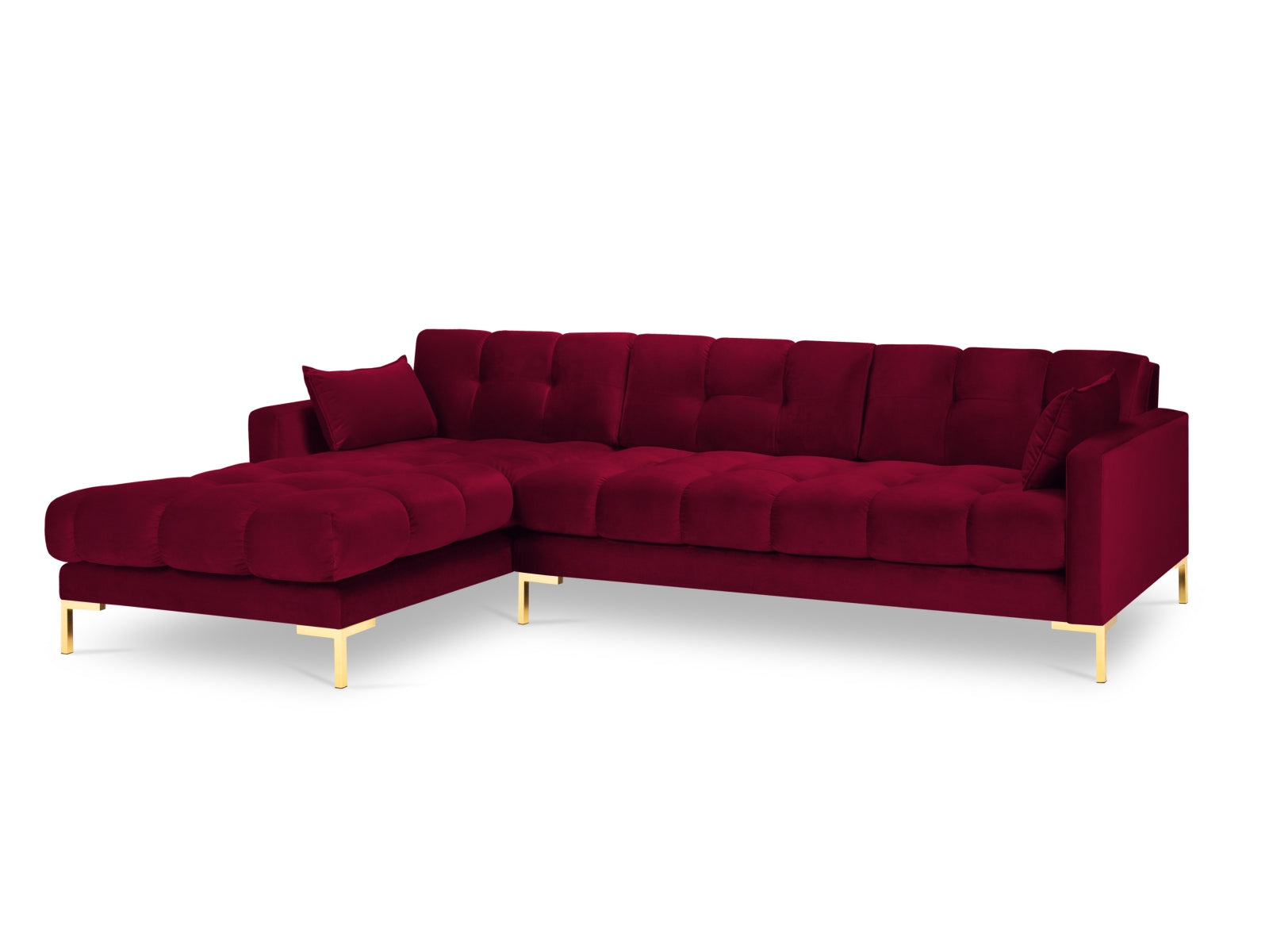 Erleben Sie das Mamaia Velour Ecksofa links von Micadoni – ein elegantes 5-Sitzer Sofa, das Stil, Komfort und Funktionalität in Ihr Zuhause bringt.
