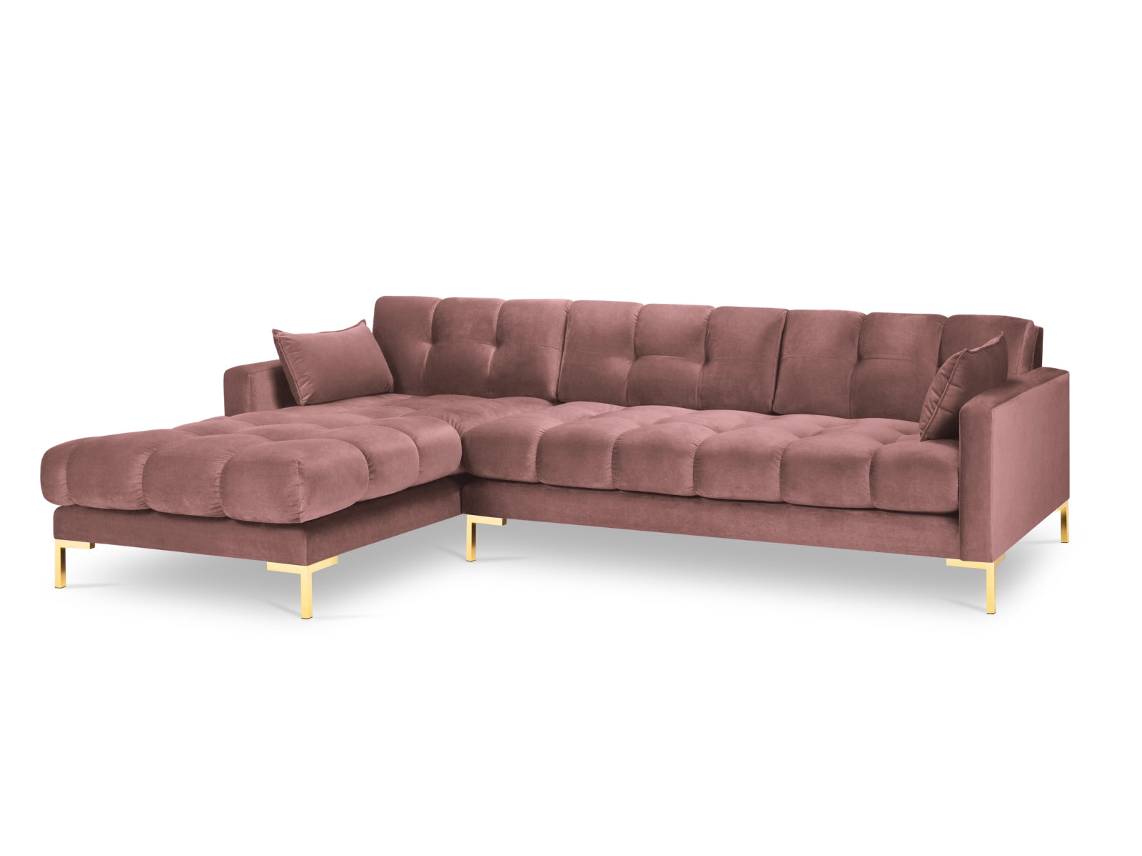 Erleben Sie das Mamaia Velour Ecksofa links von Micadoni – ein elegantes 5-Sitzer Sofa, das stilvollen Komfort und Funktionalität für Ihr Zuhause bietet.