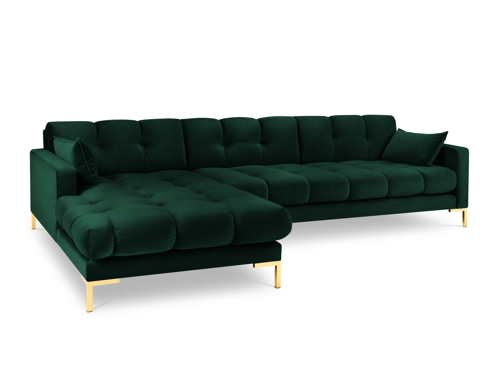 Mamaia Velour Ecksofa links 5 Sitzer in Bottle Green/Gold präsentiert im Onlineshop von KAQTU Design AG. Ecksofa links ist von Micadoni