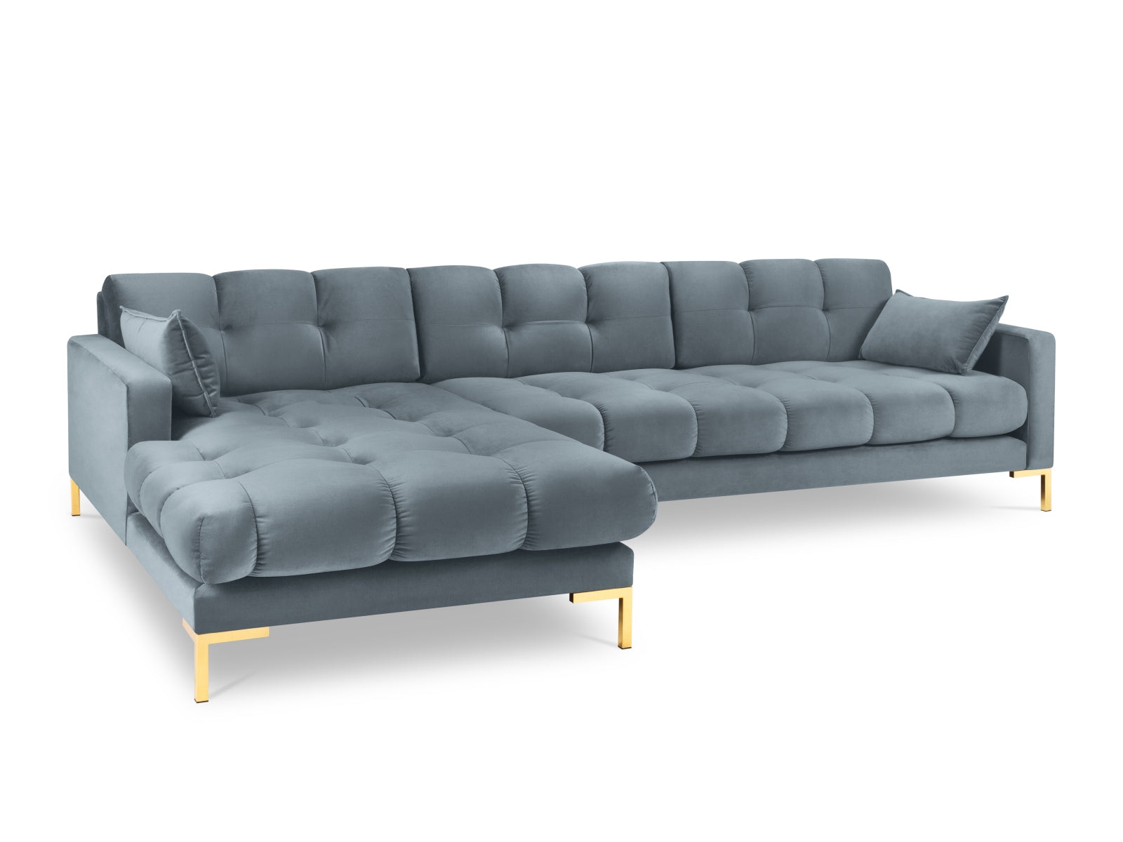 Mamaia Velour Ecksofa links 5 Sitzer in Light Blue/Gold präsentiert im Onlineshop von KAQTU Design AG. Ecksofa links ist von Micadoni
