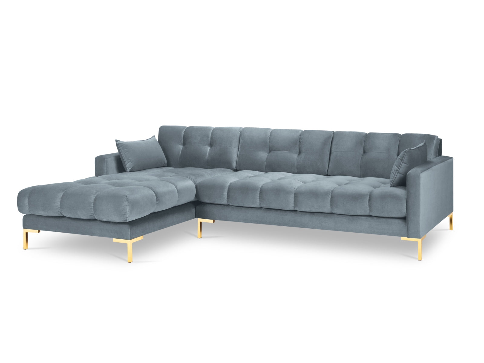 Erleben Sie das Mamaia Velour Ecksofa links von Micadoni – ein elegantes 5-Sitzer Sofa, das stilvollen Komfort und Funktionalität für Ihr Zuhause bietet.