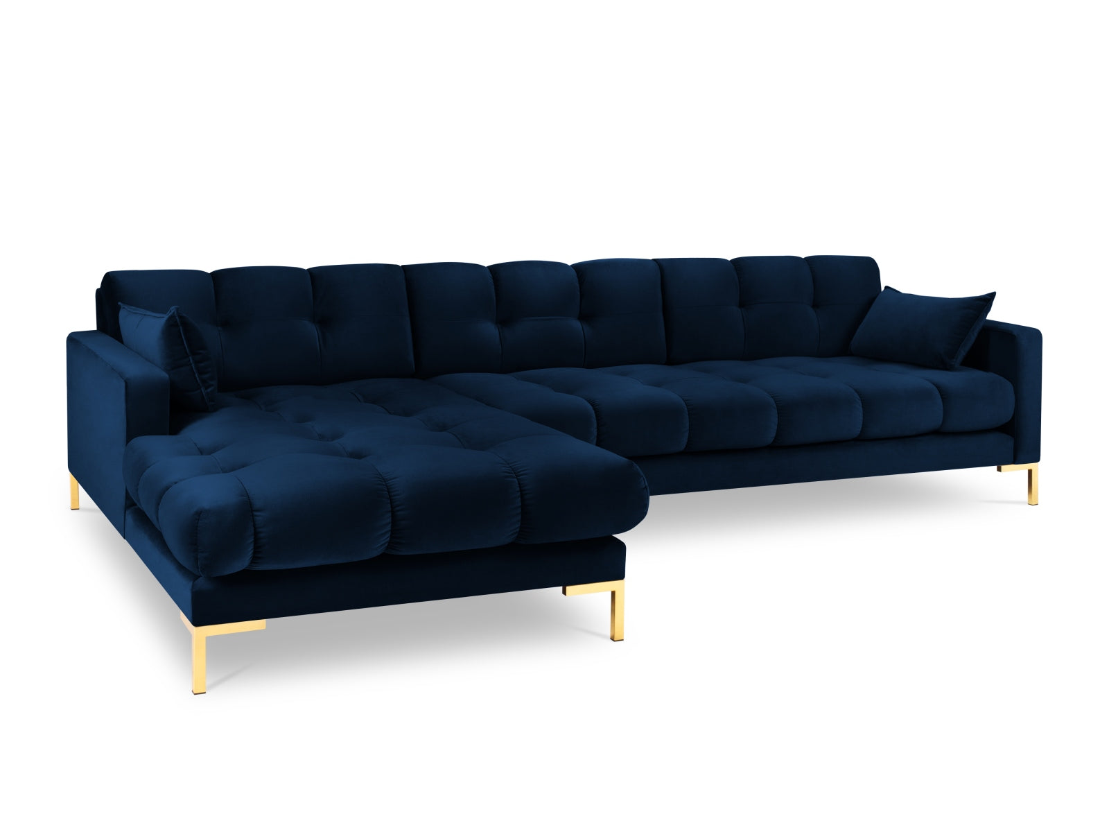 Mamaia Velour Ecksofa links 5 Sitzer in Royal Blue/Gold präsentiert im Onlineshop von KAQTU Design AG. Ecksofa links ist von Micadoni