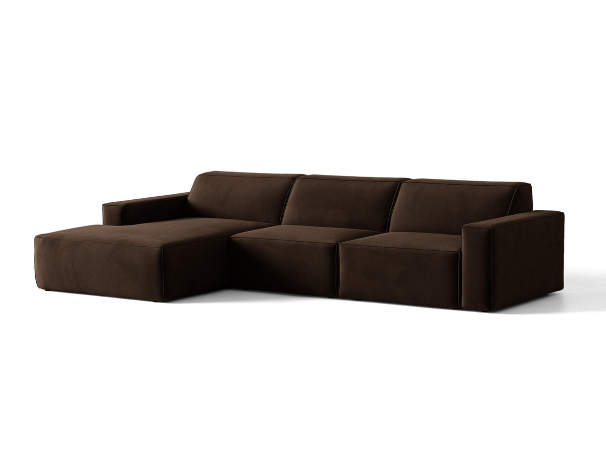 Modulares Ecksofa links Jodie von Micadoni mit Meridienne auf schwarzen Kunststoffbeinen