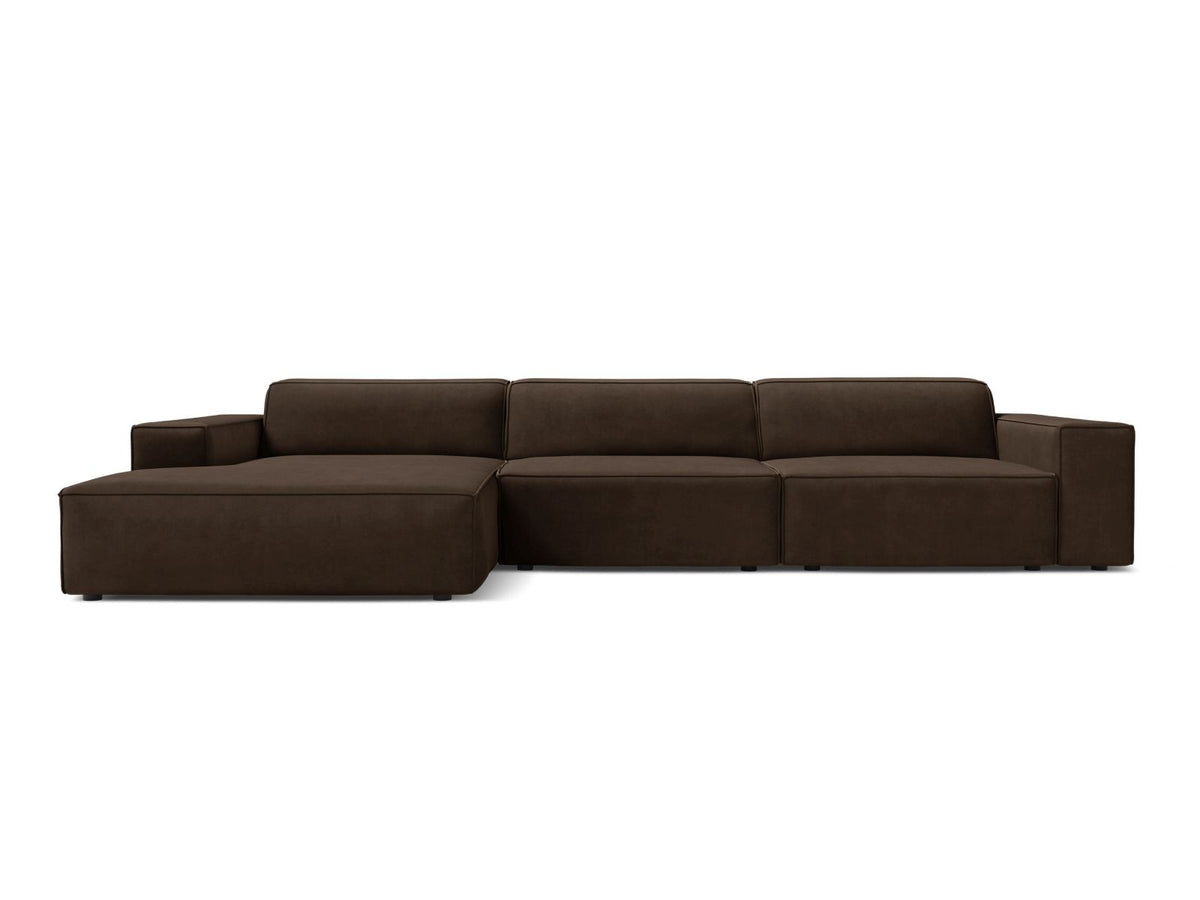 Jodie Velour modulares Ecksofa links 4 Sitzer in Dark Brown-Bluvel präsentiert im Onlineshop von KAQTU Design AG. Ecksofa links ist von Micadoni