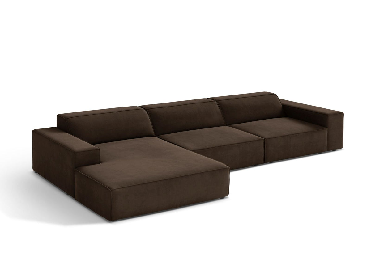 Jodie Velour modulares Ecksofa links 4 Sitzer in Dark Brown-Bluvel präsentiert im Onlineshop von KAQTU Design AG. Ecksofa links ist von Micadoni