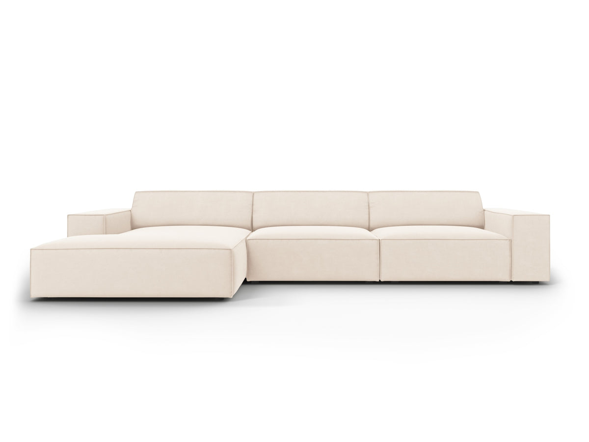 Jodie Velour modulares Ecksofa links 4 Sitzer in Light Beige-Bluvel präsentiert im Onlineshop von KAQTU Design AG. L-Sofa links ist von Micadoni